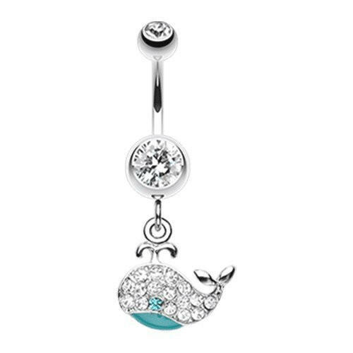 Adorable Whale Multi-Gem Belly Button Ring Navel Ring Impulse Piercings 14 gauge (1.6mm) Clear