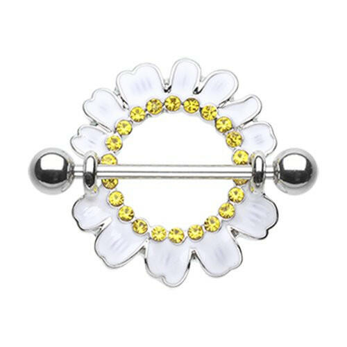 Adorable White Daisy Nipple Shield Ring Nipple Ring Impulse Piercings