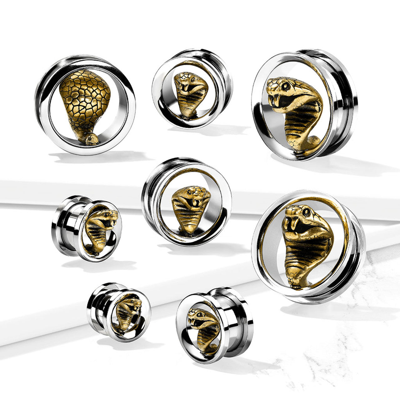 Gold Cobra in 316L Surgical Steel Screw Fit Flesh Tunnel Plugs Plugs Impulse Piercings