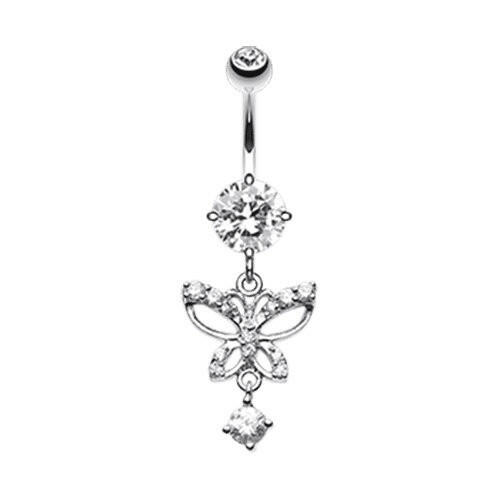 Alluring Butterfly Cubic Zirconia Belly Button Ring Navel Ring Impulse Piercings Clear