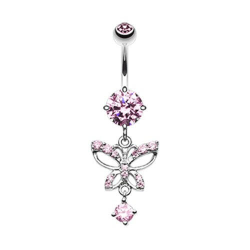 Alluring Butterfly Cubic Zirconia Belly Button Ring Navel Ring Impulse Piercings Pink