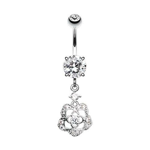 Alluring Dainty Rose Cubic Zirconia Belly Button Ring Navel Ring Impulse Piercings