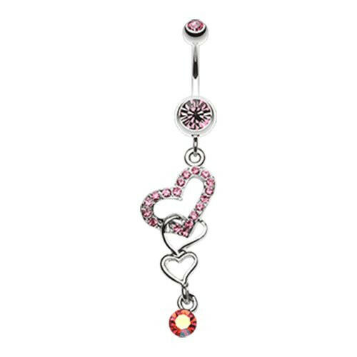 Alluring Jeweled Heart Belly Button Ring Navel Ring Impulse Piercings Light Pink