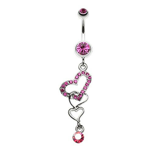 Alluring Jeweled Heart Belly Button Ring Navel Ring Impulse Piercings Fuchsia