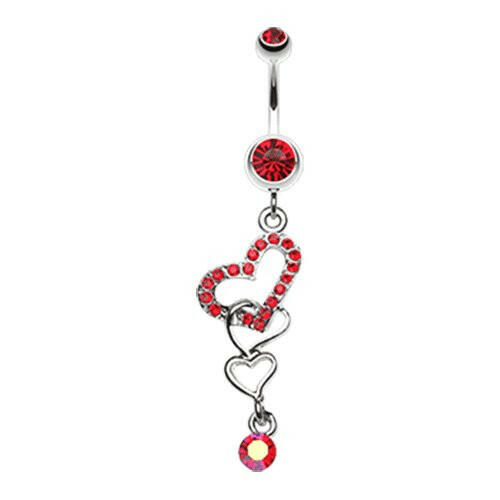 Alluring Jeweled Heart Belly Button Ring Navel Ring Impulse Piercings Red