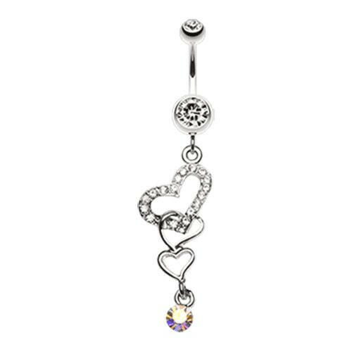 Alluring Jeweled Heart Belly Button Ring Navel Ring Impulse Piercings Clear