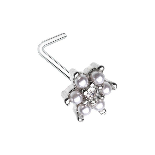 Alluring Vintage Pearl Flower L-Shape Nose Ring Nose Ring Impulse Piercings