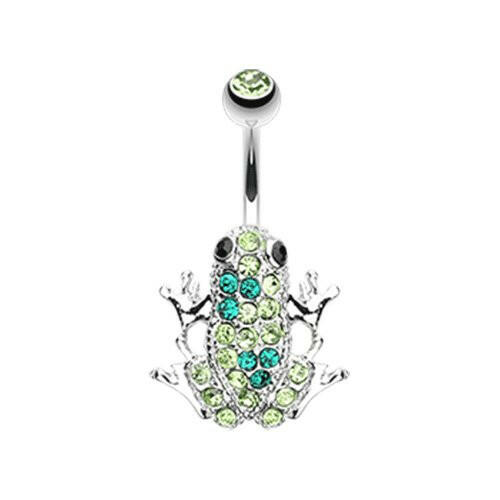 Amazon Frog Multi-Gem Belly Button Ring Navel Ring Impulse Piercings 14 gauge (1.6mm) Light Green/Green