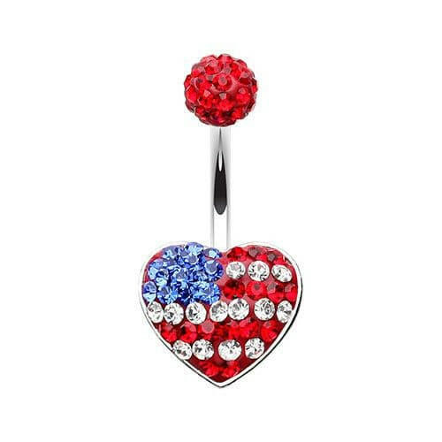 American Flag Heart Multi-Sprinkle Dot Belly Button Ring Navel Ring Impulse Piercings