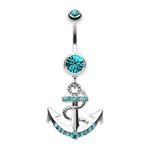 Anchor Dock Belly Button Ring Navel Ring Impulse Piercings 14 gauge (1.6mm) Teal