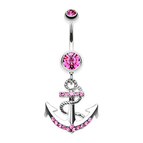 Anchor Dock Belly Button Ring Navel Ring Impulse Piercings 14 gauge (1.6mm) Fuchsia