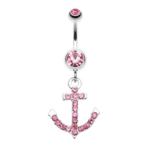 Anchor Gem Sparkle Belly Button Ring Navel Ring Impulse Piercings Light Pink