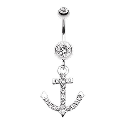 Anchor Gem Sparkle Belly Button Ring Navel Ring Impulse Piercings Clear