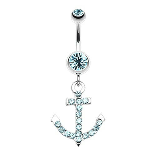 Anchor Gem Sparkle Belly Button Ring Navel Ring Impulse Piercings Aqua