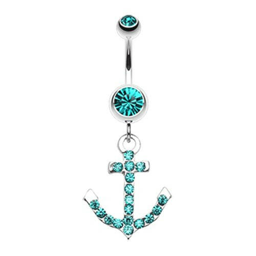 Anchor Gem Sparkle Belly Button Ring Navel Ring Impulse Piercings Teal