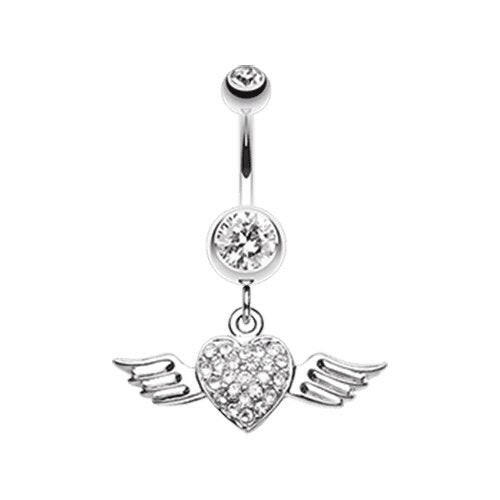 Angel Luster Heart Belly Button Ring Navel Ring Impulse Piercings Clear