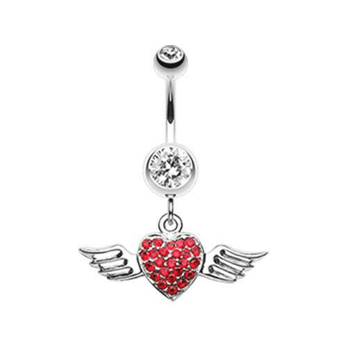 Angel Luster Heart Belly Button Ring Navel Ring Impulse Piercings Clear/Red