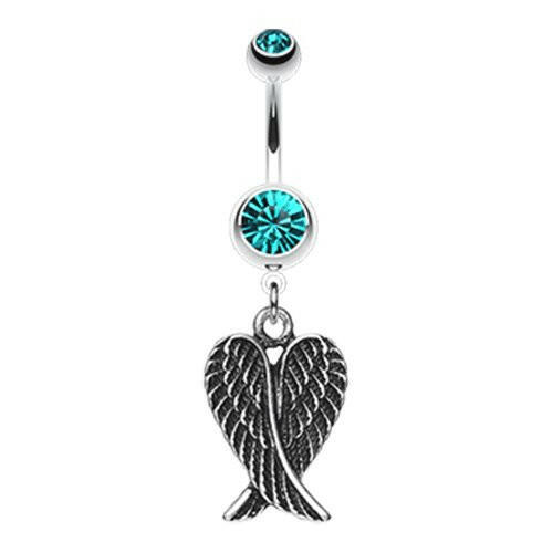 Angel Wing Heart Belly Button Ring Navel Ring Impulse Piercings 14 gauge (1.6mm) Teal