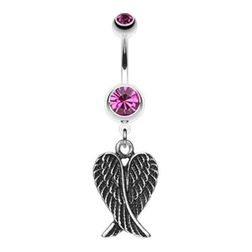 Angel Wing Heart Belly Button Ring Navel Ring Impulse Piercings 14 gauge (1.6mm) Fuchsia