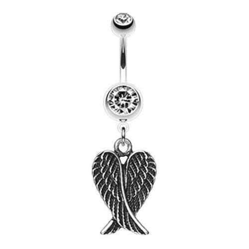 Angel Wing Heart Belly Button Ring Navel Ring Impulse Piercings 14 gauge (1.6mm) Clear