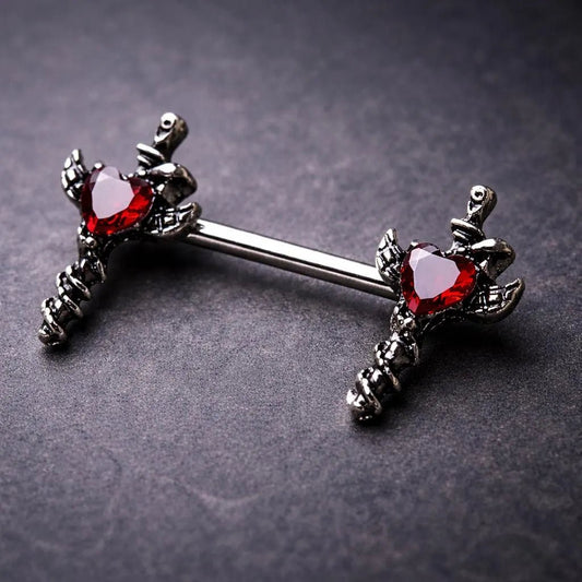 Angel Wing Sword Snake Nipple Bar - 316L Stainless Steel Durability Nipple Ring Impulse Piercings