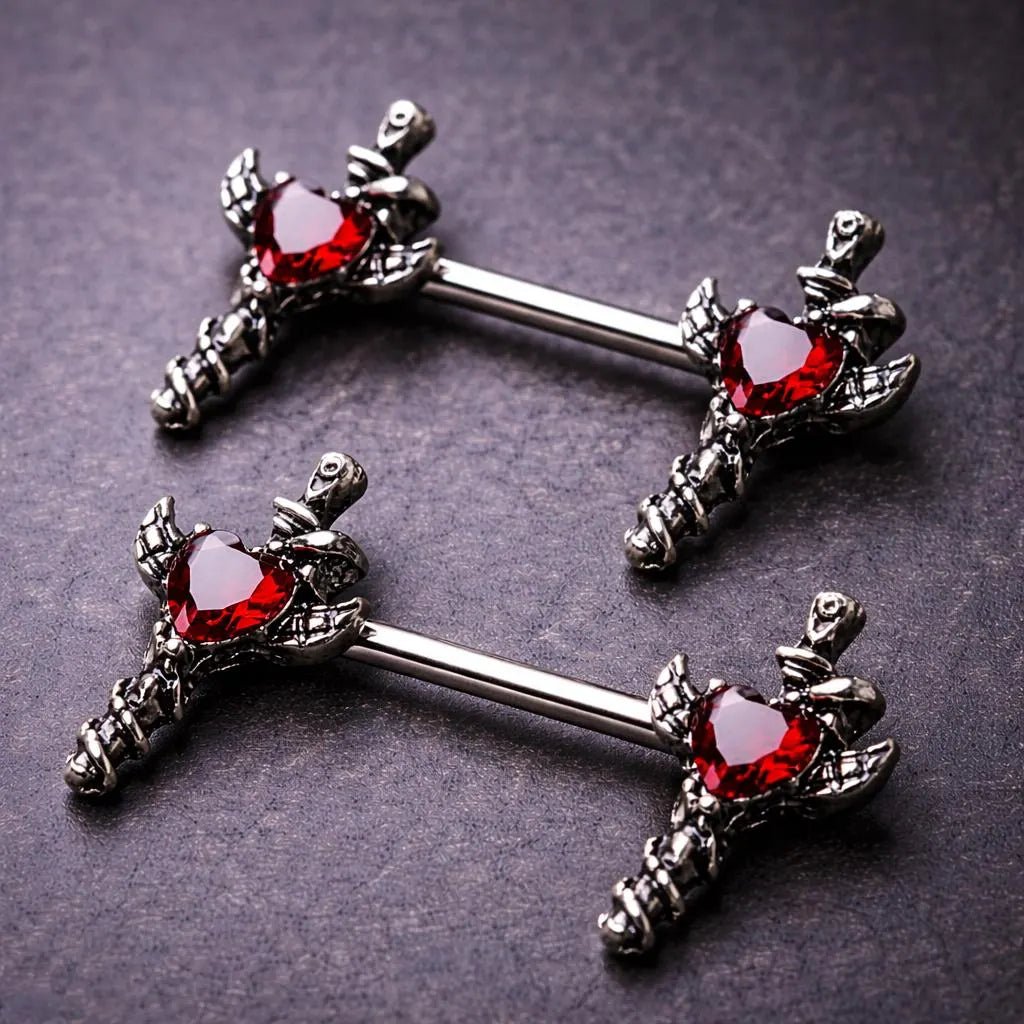 Angel Wing Sword Snake Nipple Bar - 316L Stainless Steel Durability Nipple Ring Impulse Piercings