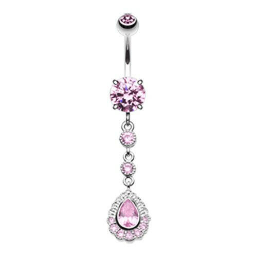 Angelic Gem Cascading Cubic Zirconia Belly Button Ring Navel Ring Impulse Piercings Pink