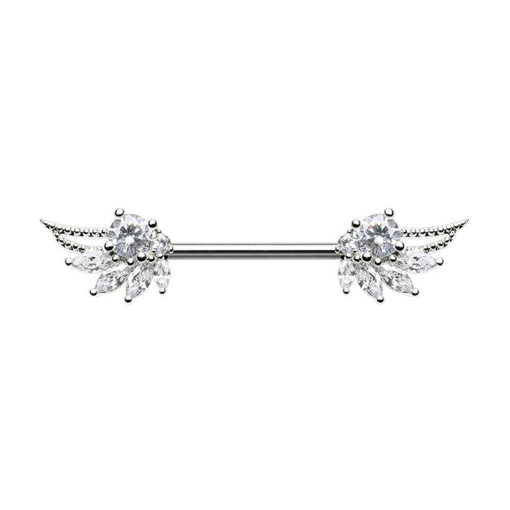 Angelic Wings Gem Nipple Barbell Ring Nipple Ring Impulse Piercings