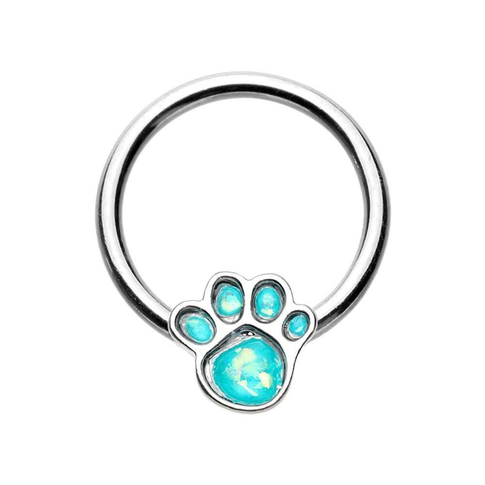 Animal Lover Paw Print Glitter Opal Steel Captive Bead Ring Captive Bead Impulse Piercings 5/16" (8mm)