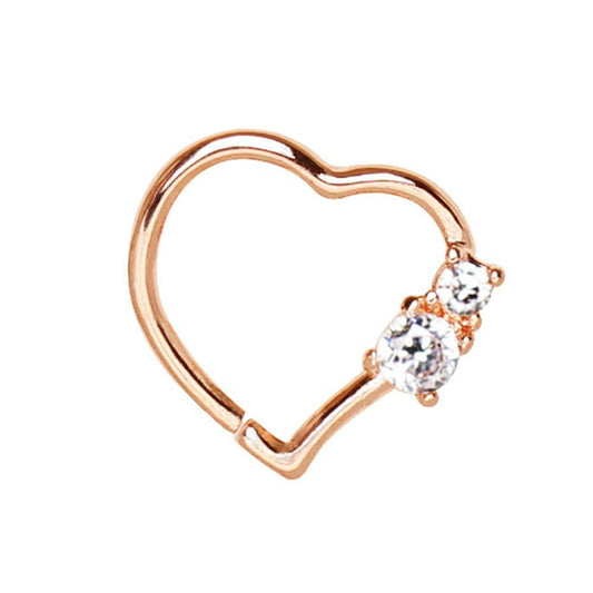 Annealed Rose Gold Plated Jeweled Heart Cartilage Earring Cartilage Earring Impulse Piercings