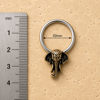 Stainless Steel Antique Bronze Plated Elephant Snap-in Captive Bead Ring - Skin Metals