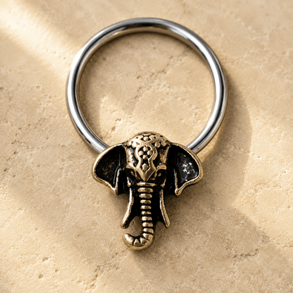 Stainless Steel Antique Bronze Plated Elephant Snap-in Captive Bead Ring - Skin Metals