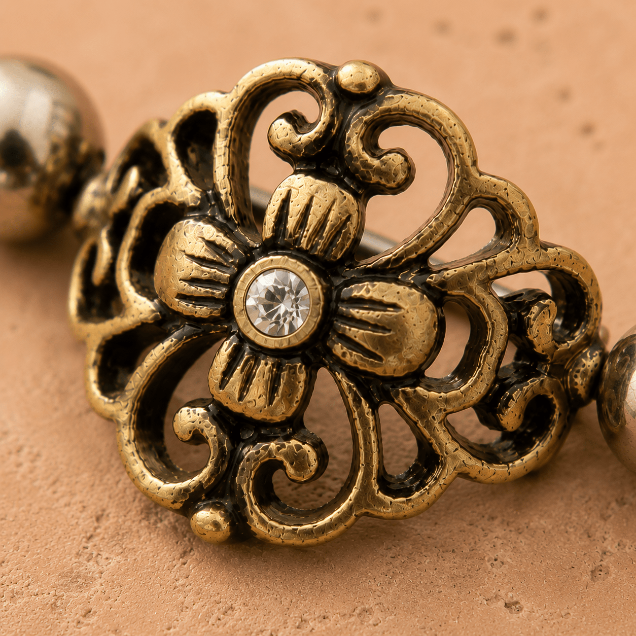 Antique Gold Gemmed Floral Cartilage Ear Cuff - Skin Metals