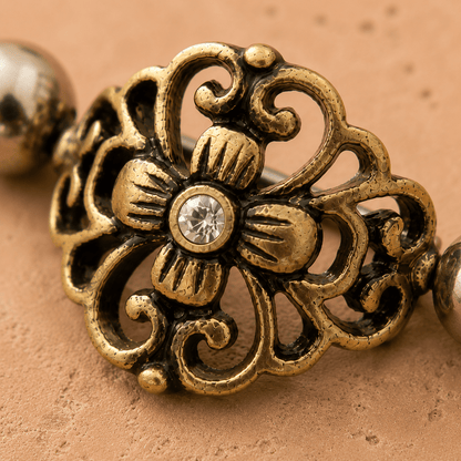 Antique Gold Gemmed Floral Cartilage Ear Cuff - Skin Metals