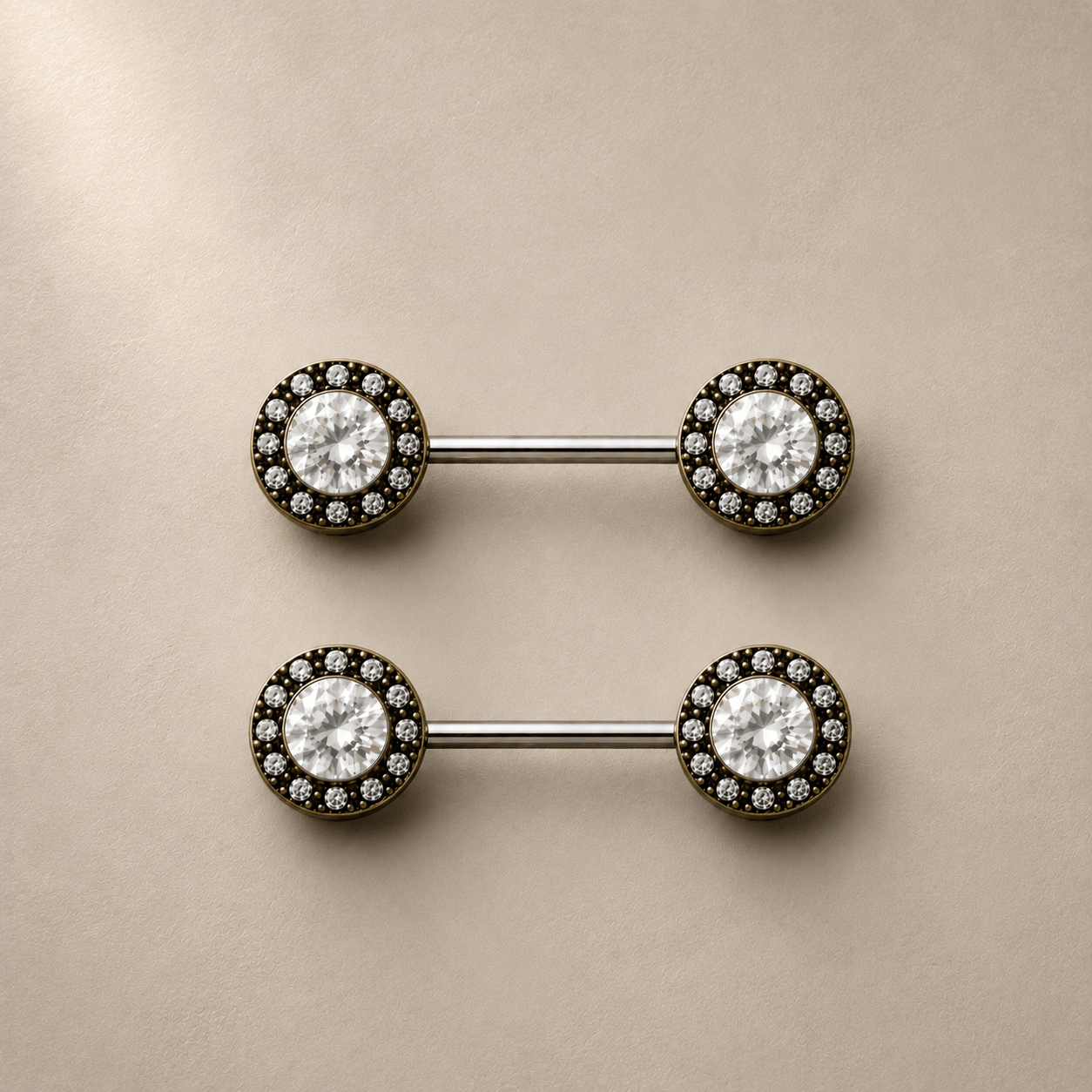 Antique Gold Grand CZ Nipple Bar 14G Pair