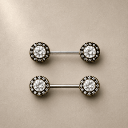 Antique Gold Grand CZ Nipple Bar 14G Pair