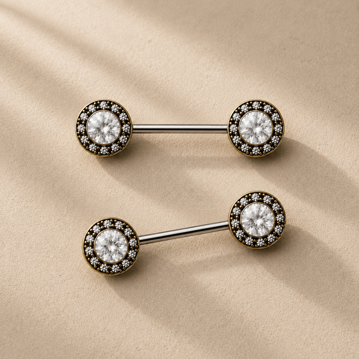Antique Gold Grand CZ Nipple Bar 14G Pair
