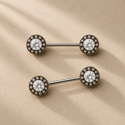 Antique Gold Grand CZ Nipple Bar 14G Pair