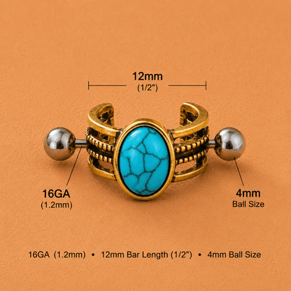 Antique Gold Oval Turquoise Stone Cartilage Ear Cuff - Skin Metals