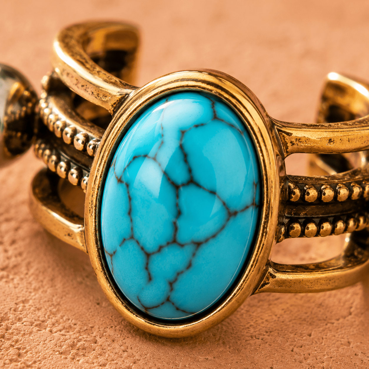 Antique Gold Oval Turquoise Stone Cartilage Ear Cuff - Skin Metals