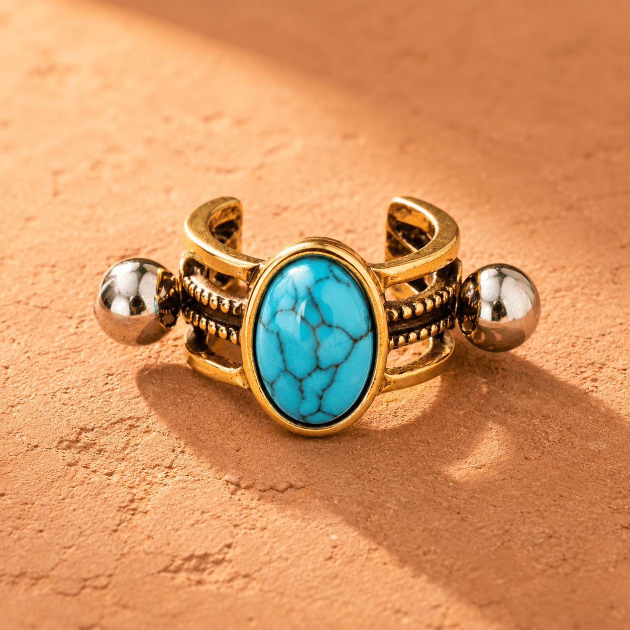Antique Gold Oval Turquoise Stone Cartilage Ear Cuff - Skin Metals