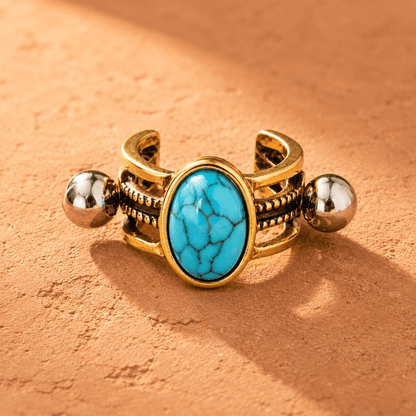 Antique Gold Oval Turquoise Stone Cartilage Ear Cuff - Skin Metals