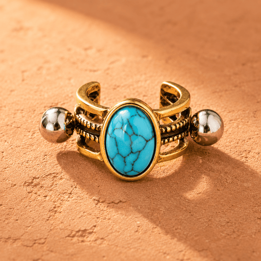 Antique Gold Oval Turquoise Stone Cartilage Ear Cuff - Skin Metals