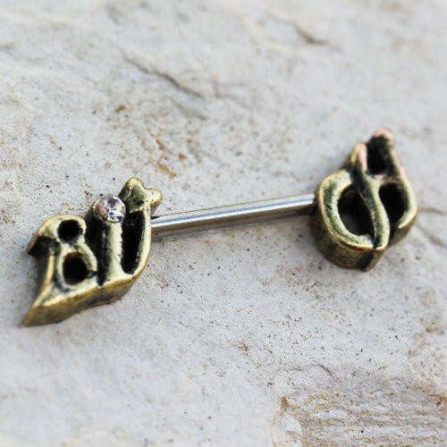 Antique Gold Plated "Bitch" Nipple Bar Nipple Ring Impulse Piercings