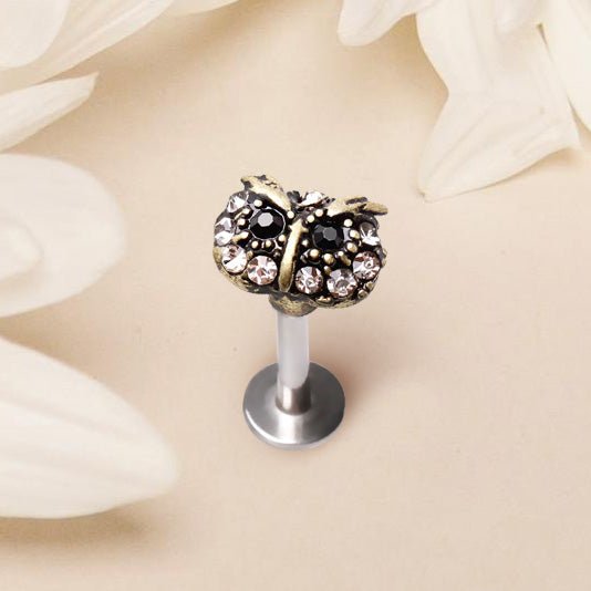 Antique Gold Plated Jeweled Owl Labret Labret Impulse Piercings