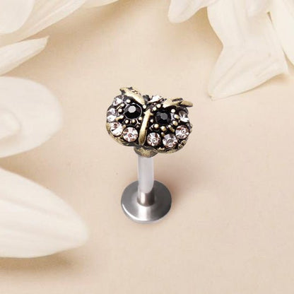Antique Gold Plated Jeweled Owl Labret Labret Impulse Piercings