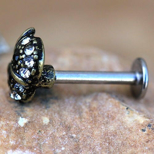 Antique Gold Plated Jeweled Owl Labret Labret Impulse Piercings