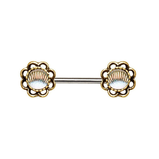 Antique Gold Plated Seashell Flower Nipple Bar Nipple Ring Impulse Piercings