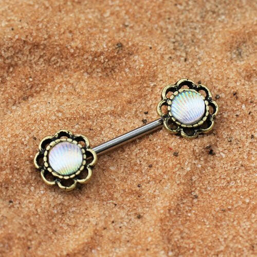 Antique Gold Plated Seashell Flower Nipple Bar Nipple Ring Impulse Piercings