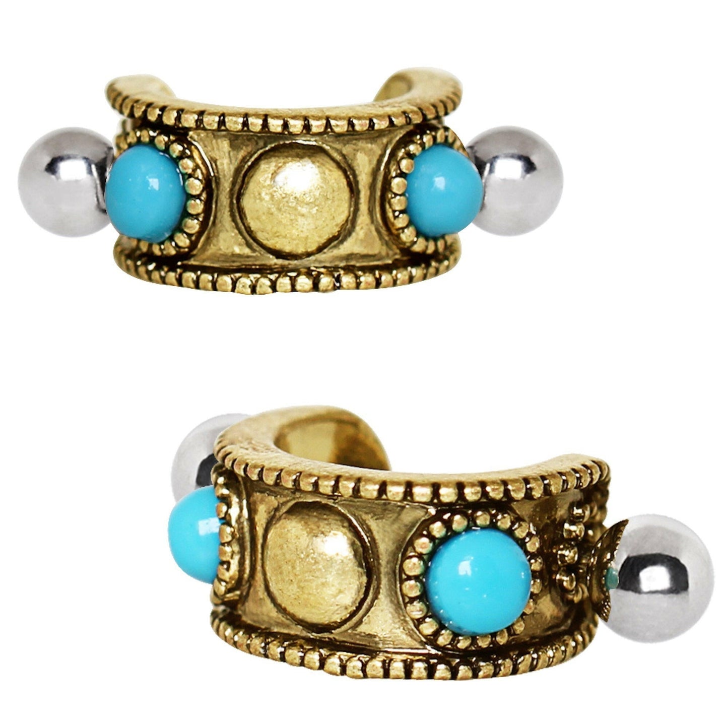 Antique Gold Plated Turquoise Cartilage Cuff Earring Cuff Earring 16 gauge Length: 1/2"